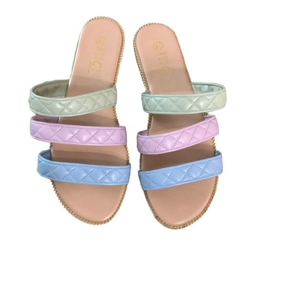 Quilted Triple Band Slide Sandals - Blue Multi size 8.5 - Picture 1 of 13